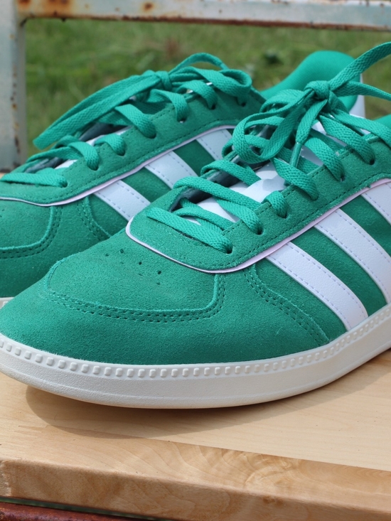 adidas Shoes - adidas Women's Green Suede Sneakers with White Stripes
